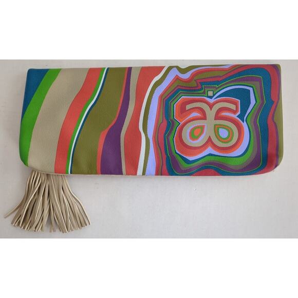 Arbonne Treasures of the Rainforest Zip Top Snap Foldover Clutch Colorful Groovy - Picture 2 of 7